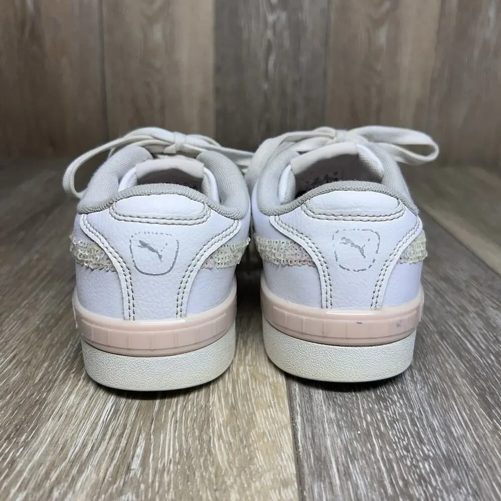 Puma Jada Pink Lady Sequin Kids Youth US Size 5C White Pink Sneaker Shoes
